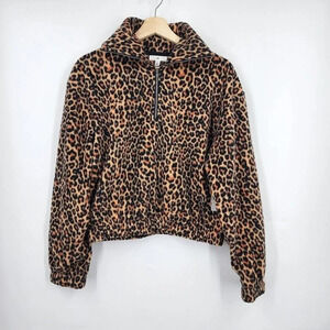BP Women's Print Fleece Pullover In Tan Dale‎ Leopard Long Sleeve Size XS NWT